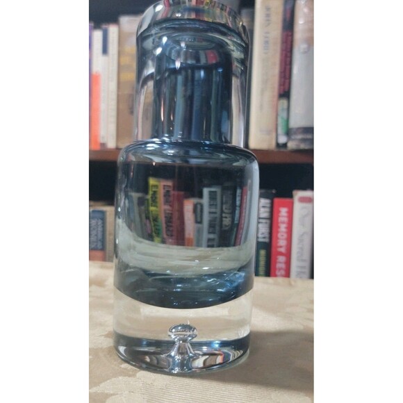VTG Krosno Poland Blue Blown Glass Decanter Tumble Up Bedside Carafe Bubble MCM - Picture 3 of 16